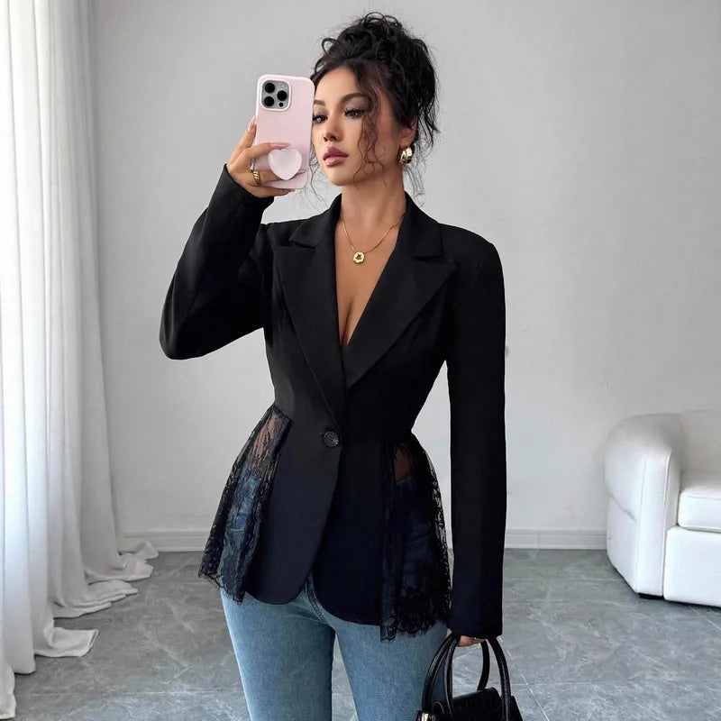 Elegant Office Ladies A-Line Long Sleeve Slim Fit Business Coat Autumn Winter