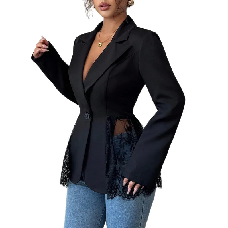 Elegant Office Ladies A-Line Long Sleeve Slim Fit Business Coat Autumn Winter