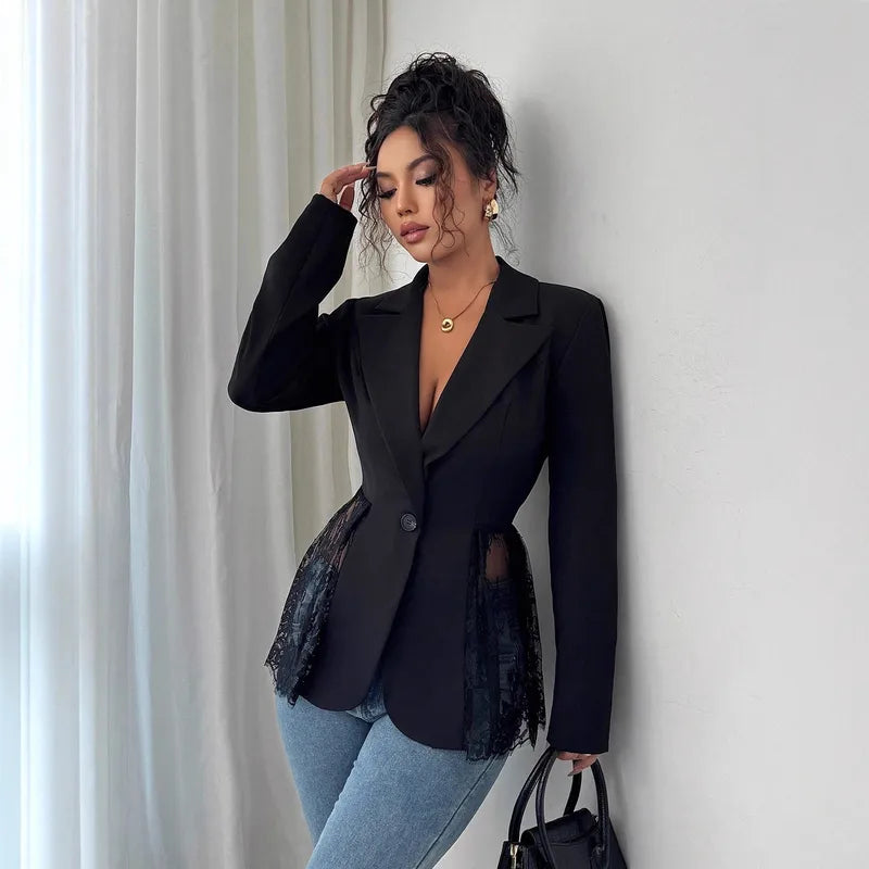 Elegant Office Ladies A-Line Long Sleeve Slim Fit Business Coat Autumn Winter